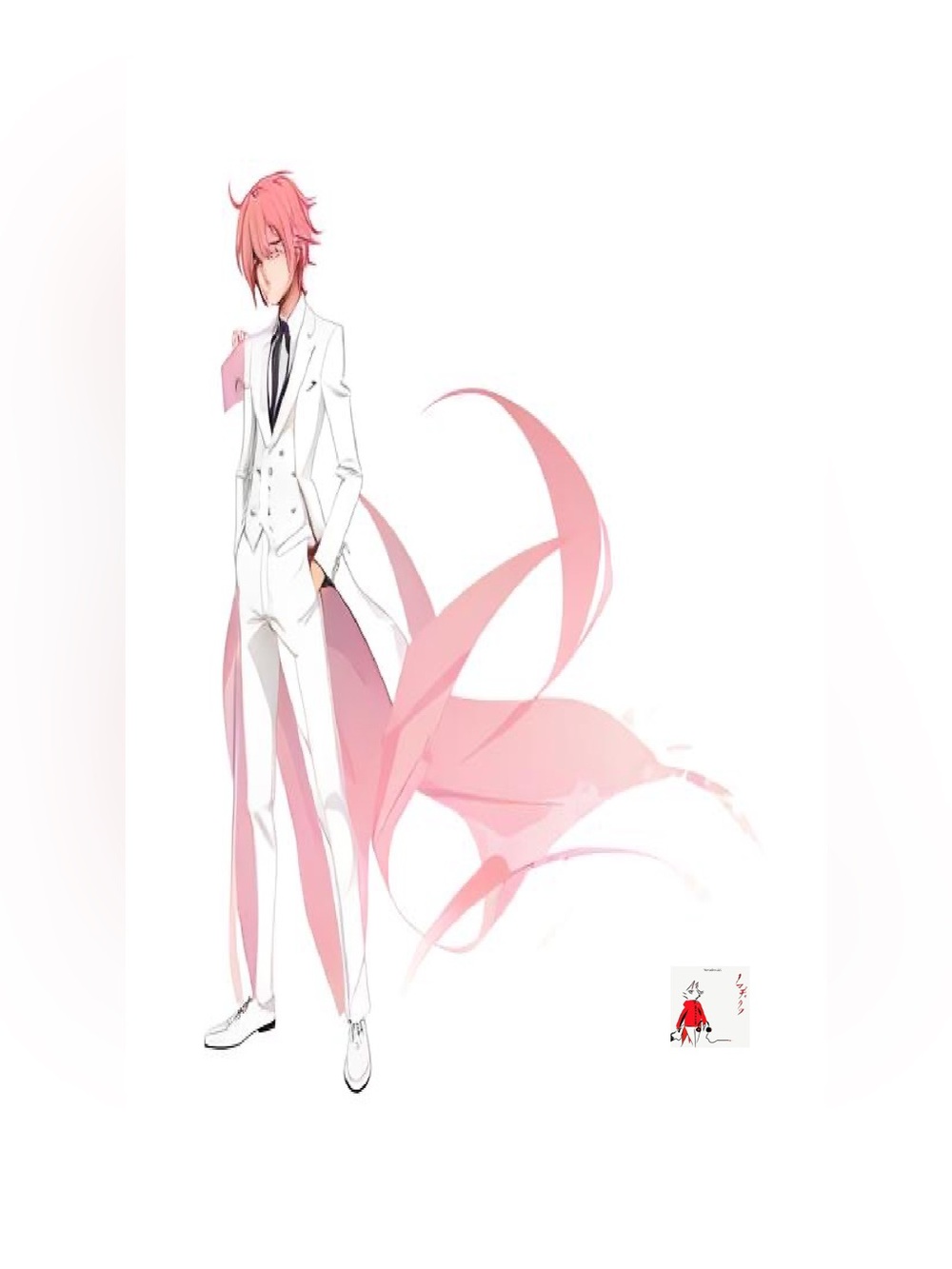 White and Pink Anime digital Art Print — Elegant Suit Illustration